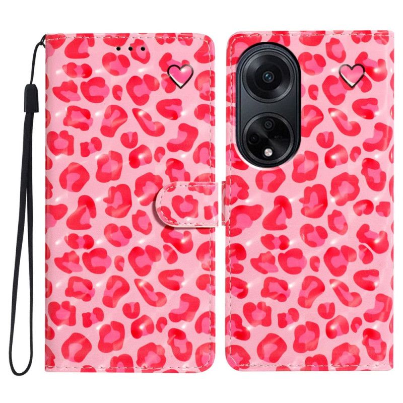 Folio-hoesje Oppo A98 5g Telefoonhoesje 3d Roze Luipaard Met Riem