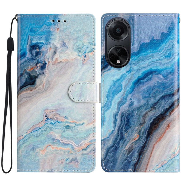 Folio-hoesje Oppo A98 5g Telefoonhoesje Blauw Marmer Met Riem