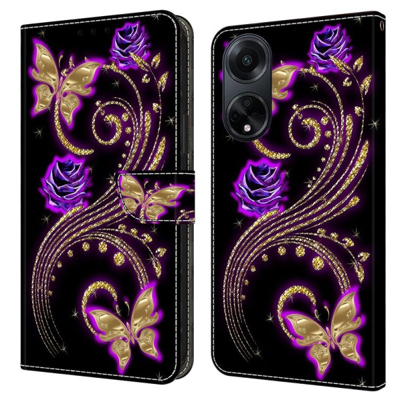 Folio-hoesje Oppo A98 5g Telefoonhoesje Violette Bloemen En Vlinders