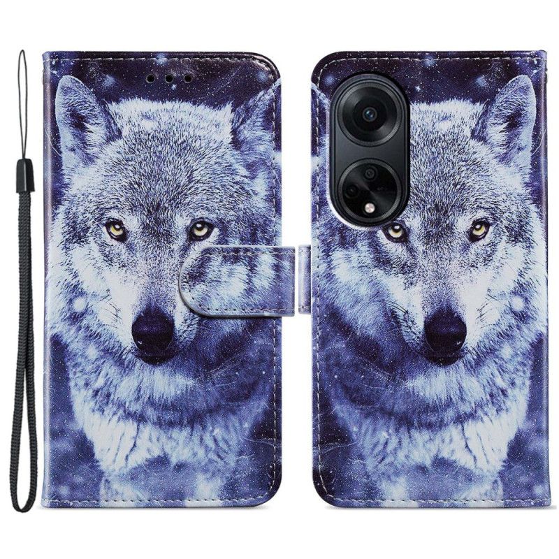 Folio-hoesje Oppo A98 5g Witte Wolf Met Riem