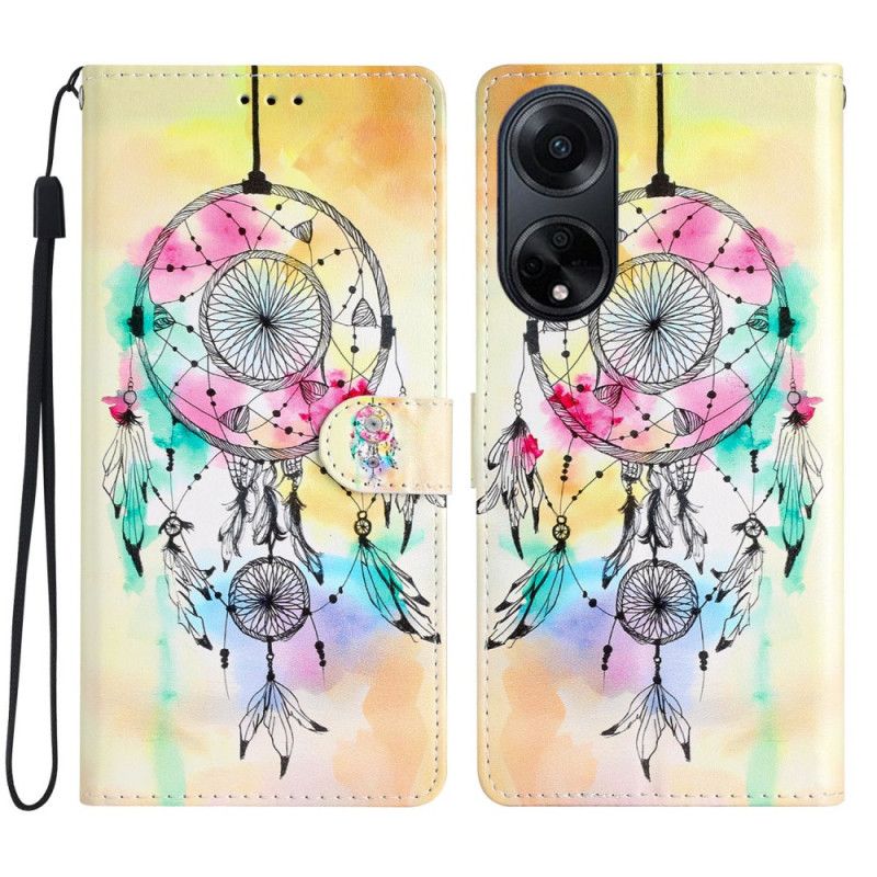 Leren Hoesje Oppo A98 5g Aquarel Dromenvanger Met Riem Bescherming Hoesje