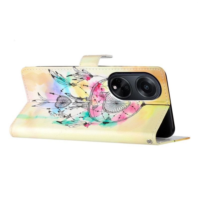 Leren Hoesje Oppo A98 5g Aquarel Dromenvanger Met Riem Bescherming Hoesje