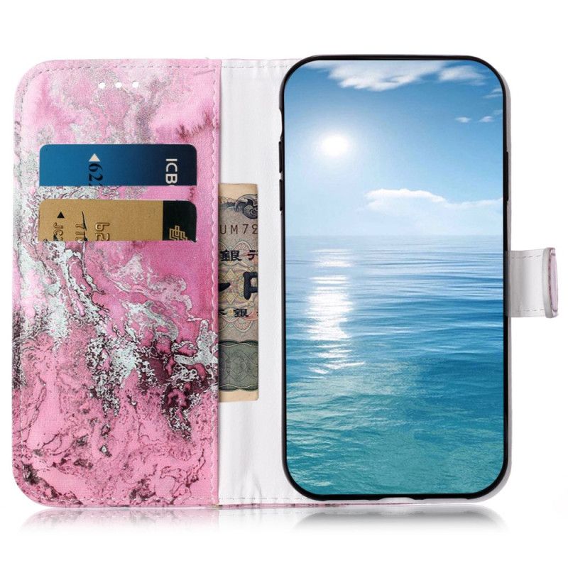 Leren Hoesje Oppo A98 5g Roze En Zilver Marmerpatroon Bescherming Hoesje