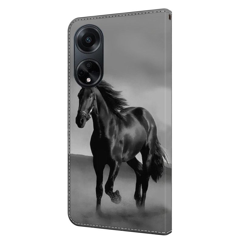 Leren Hoesje Oppo A98 5g Zwart Paard Bescherming Hoesje