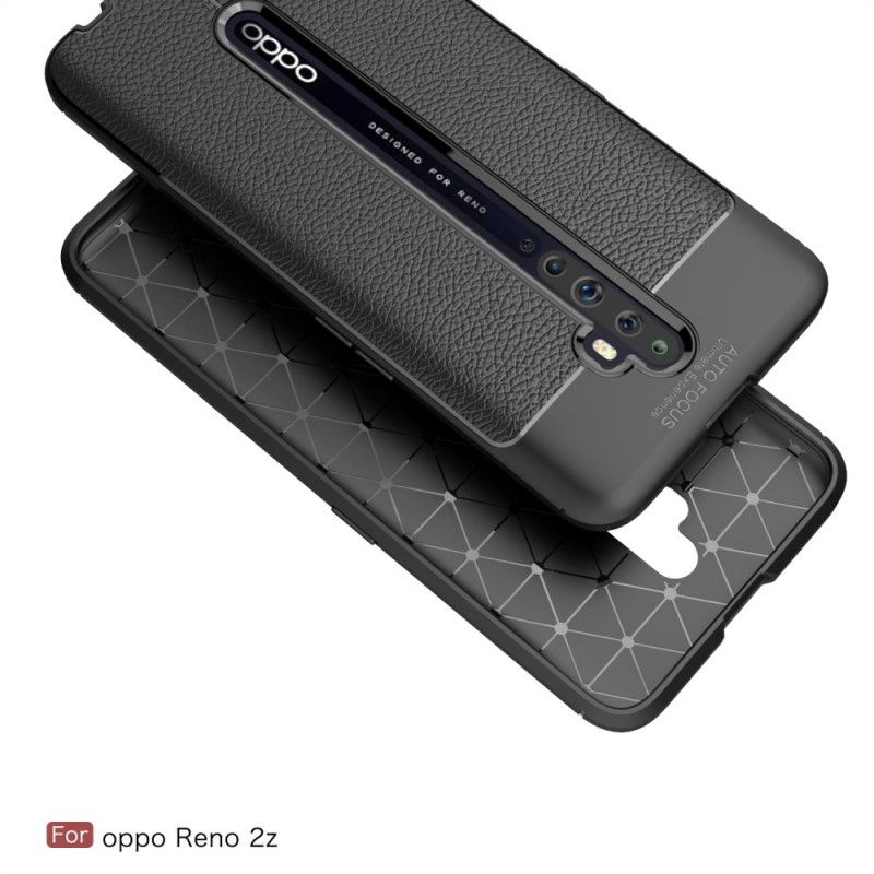 Hoesje Oppo Reno 2Z Rood Zwart Dubbellijns Lychee Leereffect