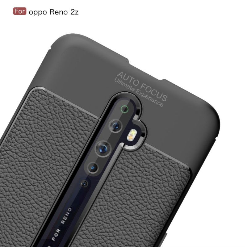 Hoesje Oppo Reno 2Z Rood Zwart Dubbellijns Lychee Leereffect