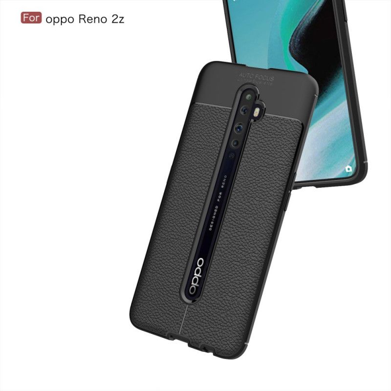 Hoesje Oppo Reno 2Z Rood Zwart Dubbellijns Lychee Leereffect