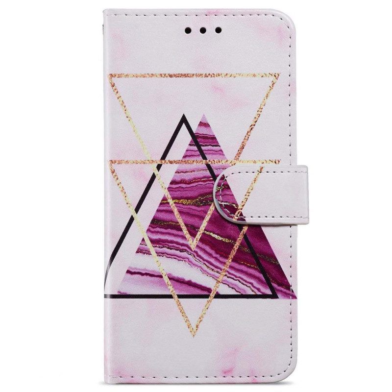 Folio-hoesje voor iPhone 15 Met Ketting Geometrisch Marmer Met Bandje