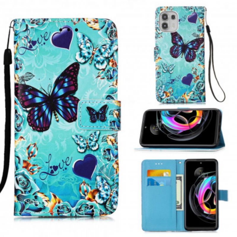 Flip Case Leren Motorola Edge 20 Lite Liefde Vlinders Strappy