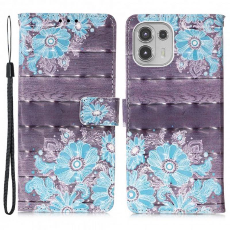 Leren Hoesje Motorola Edge 20 Lite Blauwe Bloemen Bescherming Hoesje