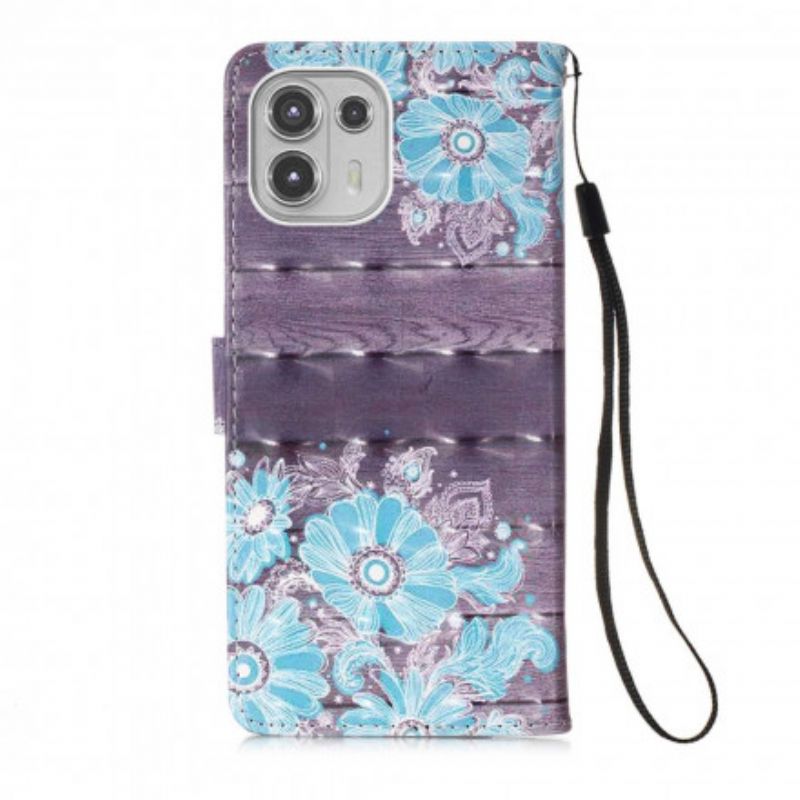 Leren Hoesje Motorola Edge 20 Lite Blauwe Bloemen Bescherming Hoesje