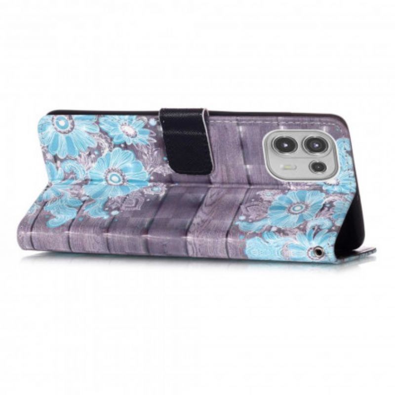 Leren Hoesje Motorola Edge 20 Lite Blauwe Bloemen Bescherming Hoesje