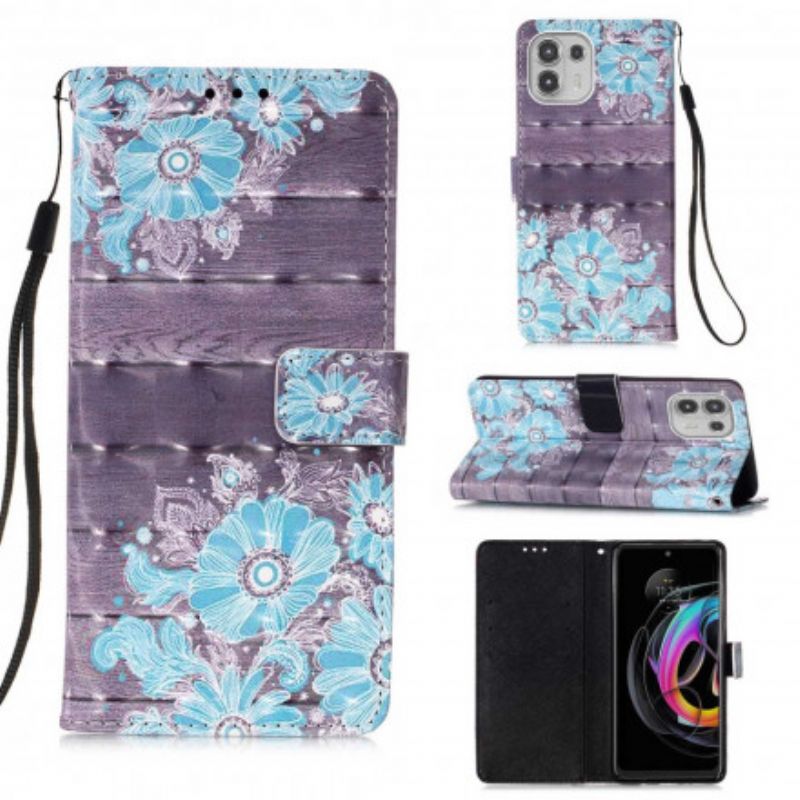 Leren Hoesje Motorola Edge 20 Lite Blauwe Bloemen Bescherming Hoesje