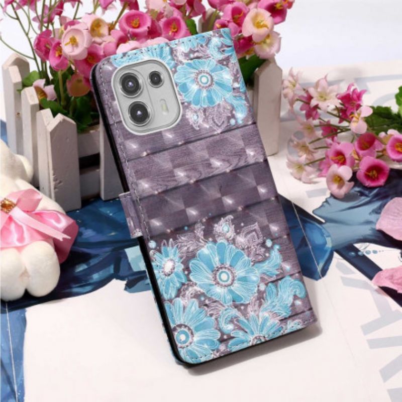 Leren Hoesje Motorola Edge 20 Lite Blauwe Bloemen Bescherming Hoesje