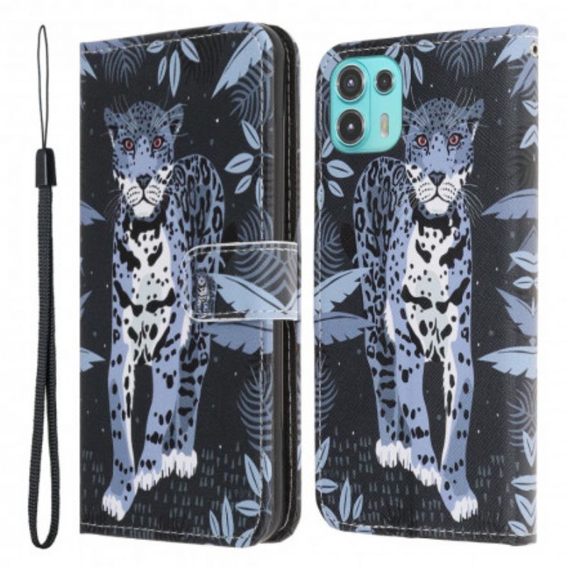 Leren Hoesje Motorola Edge 20 Lite Leopard Strappy