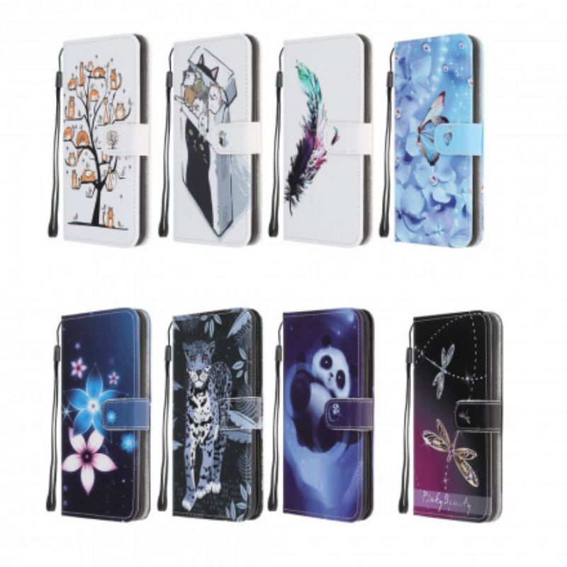 Leren Hoesje Motorola Edge 20 Lite Leopard Strappy