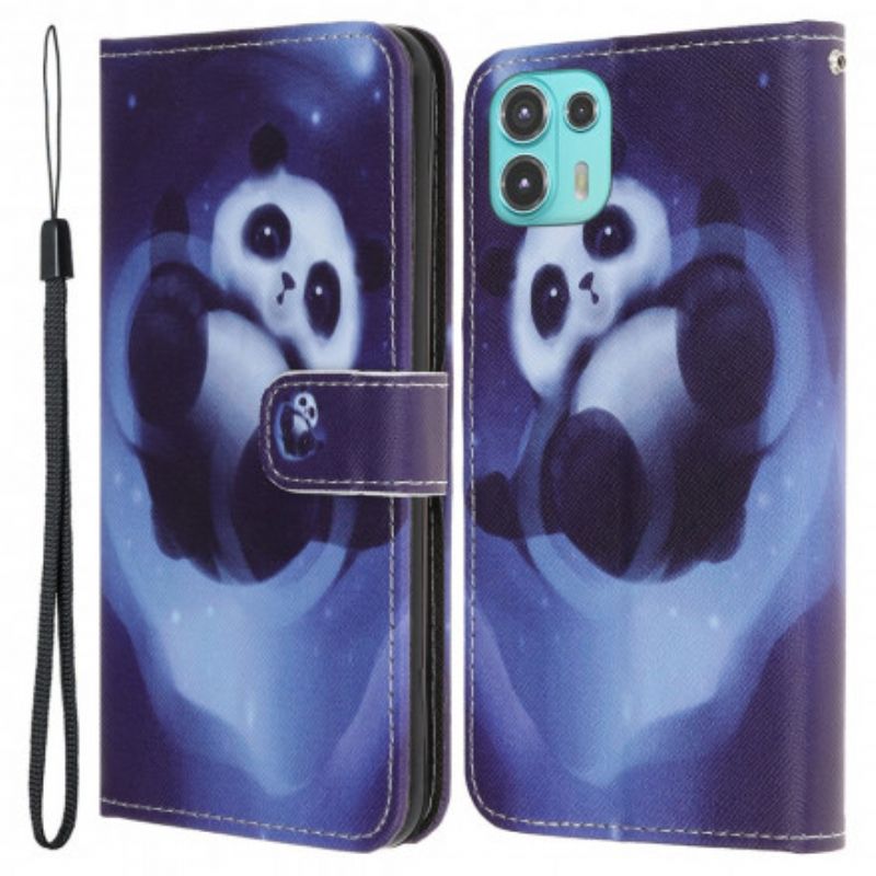 Leren Hoesje Motorola Edge 20 Lite Panda Space Strappy Bescherming Hoesje