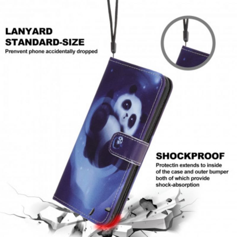 Leren Hoesje Motorola Edge 20 Lite Panda Space Strappy Bescherming Hoesje