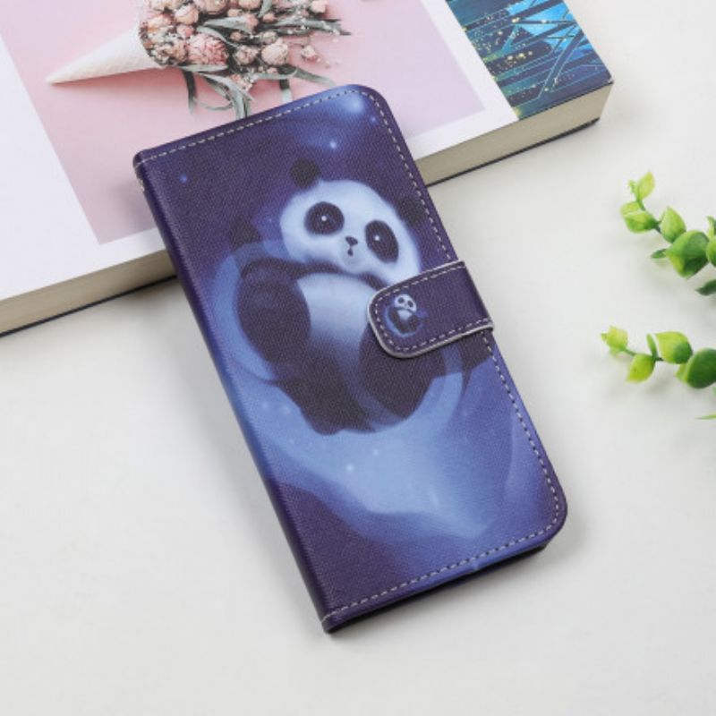 Leren Hoesje Motorola Edge 20 Lite Panda Space Strappy Bescherming Hoesje