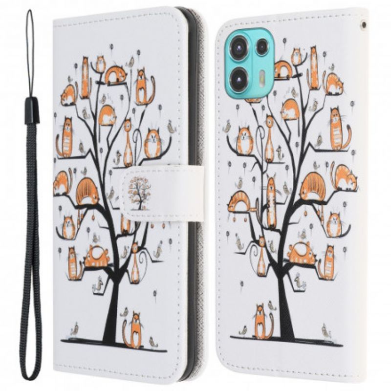 Leren Hoesje Voor Motorola Edge 20 Lite Funky Cats Strappy