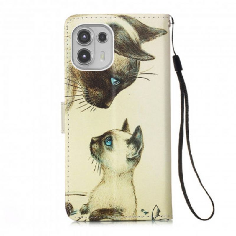 Leren Hoesje Voor Motorola Edge 20 Lite Kitten En Mama