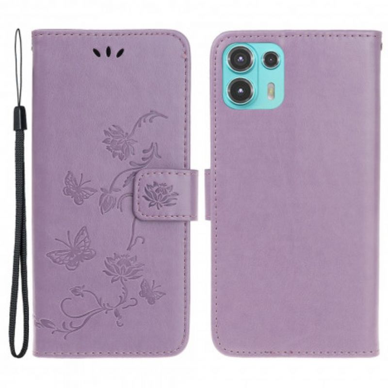 Leren Hoesje Voor Motorola Edge 20 Lite Vlinders En Bloemen Strappy