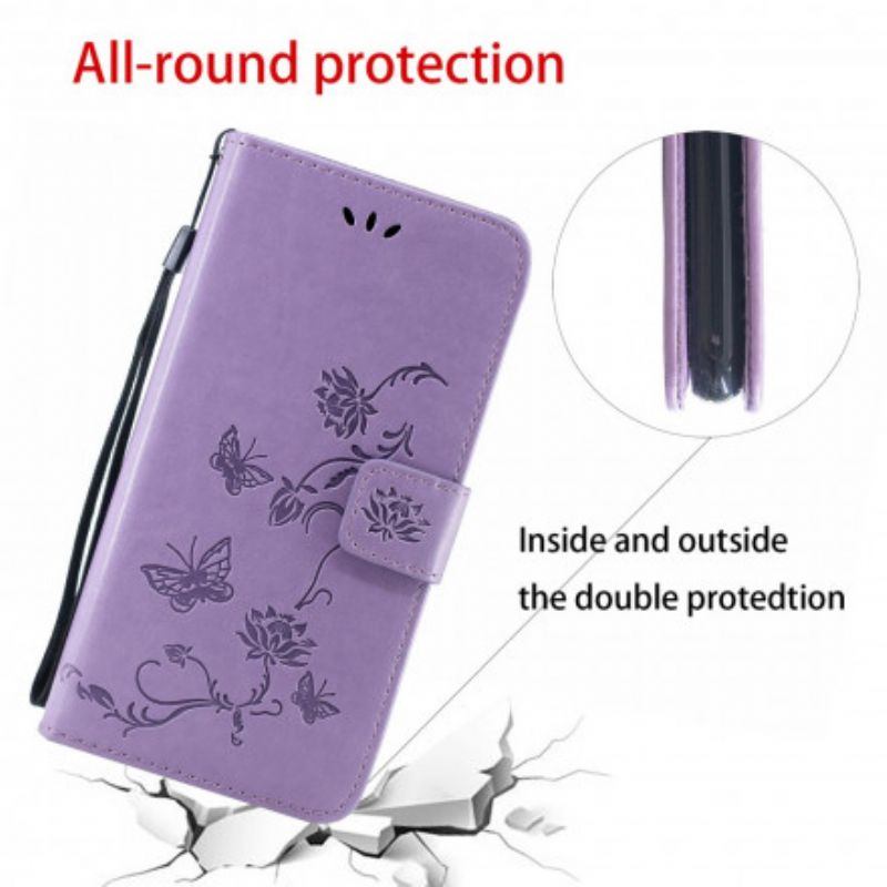 Leren Hoesje Voor Motorola Edge 20 Lite Vlinders En Bloemen Strappy