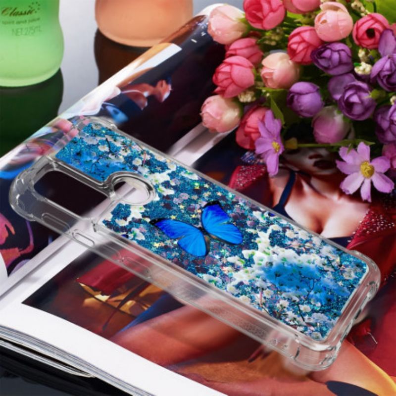 Case Hoesje Moto G30 / G10 Telefoonhoesje Blauwe Glittervlinders