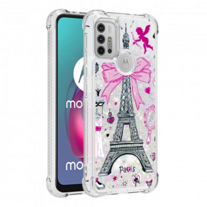 Case Hoesje Moto G30 / G10 Telefoonhoesje De Eiffeltoren Pailletten