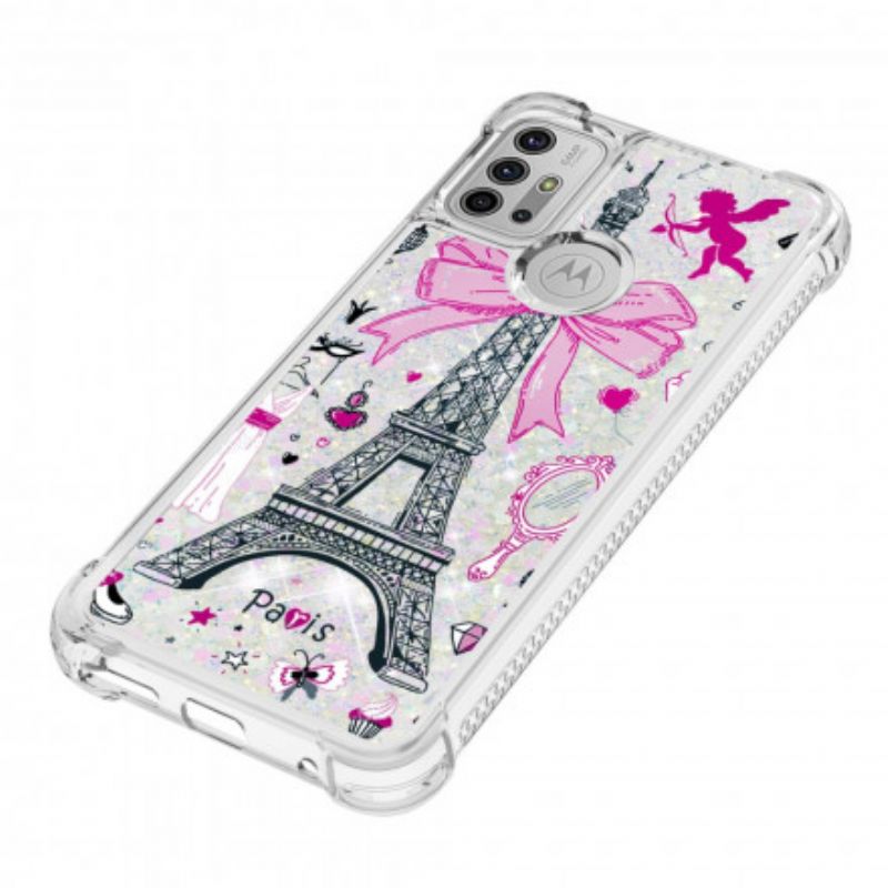 Case Hoesje Moto G30 / G10 Telefoonhoesje De Eiffeltoren Pailletten