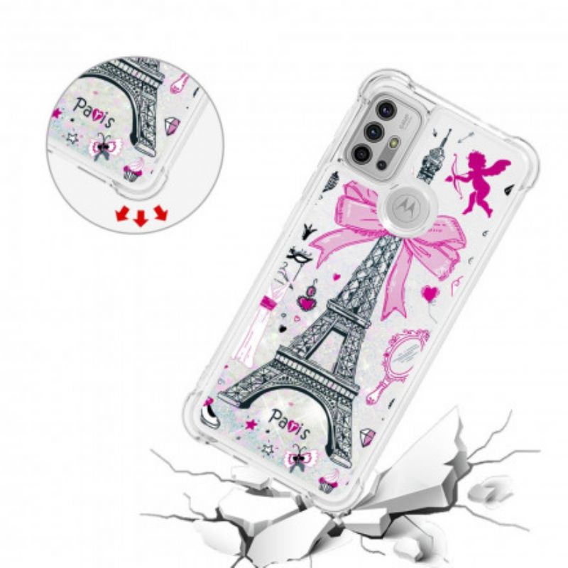 Case Hoesje Moto G30 / G10 Telefoonhoesje De Eiffeltoren Pailletten