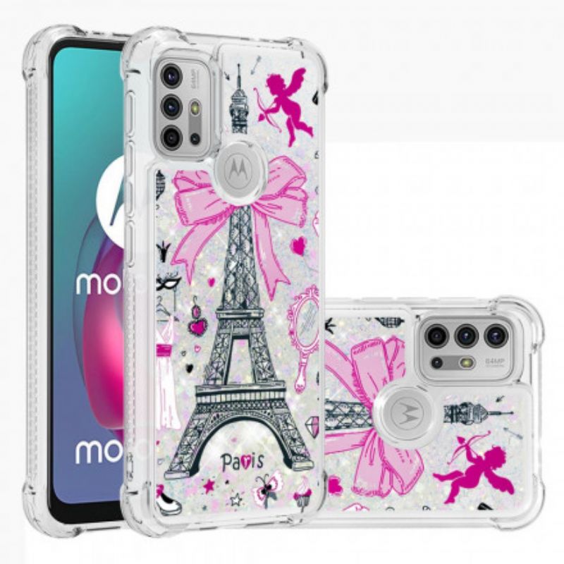 Case Hoesje Moto G30 / G10 Telefoonhoesje De Eiffeltoren Pailletten