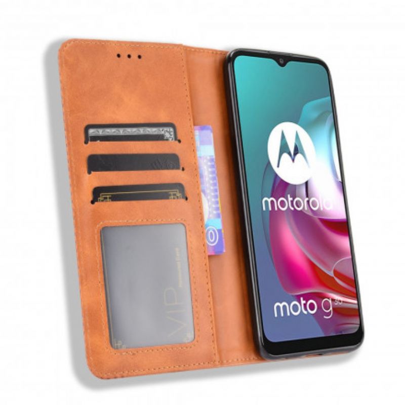 Folio-hoesje Moto G30 / G10 Gestileerd Vintage Leereffect Bescherming Hoesje