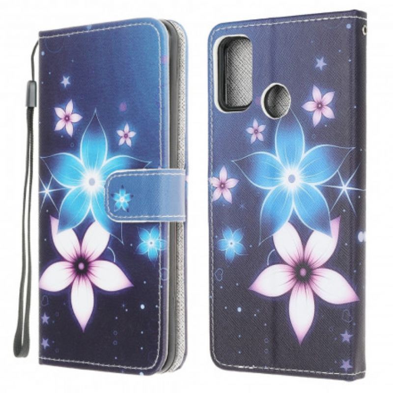 Folio-hoesje Moto G30 / G10 Maanbloemen Met Riem