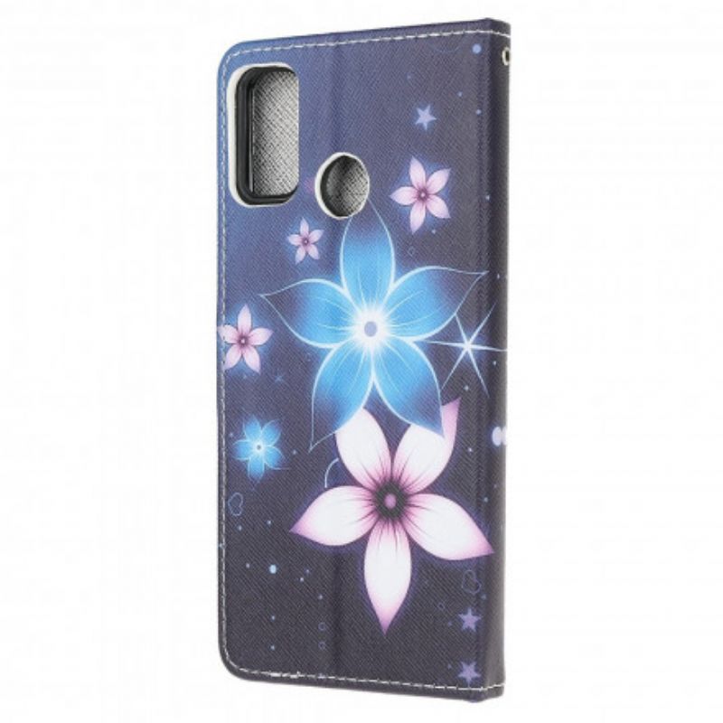 Folio-hoesje Moto G30 / G10 Maanbloemen Met Riem