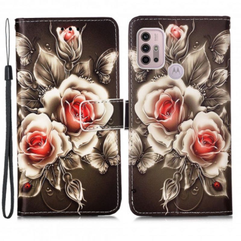 Folio-hoesje Moto G30 / G10 Telefoonhoesje Gouden Rozen