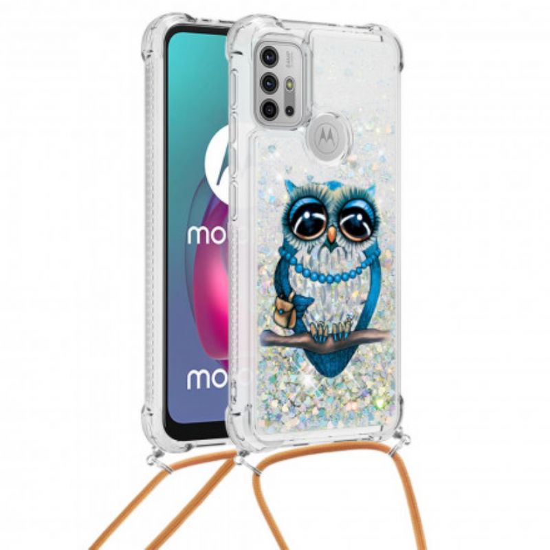 Hoesje Moto G30 / G10 Miss Owl Sequin Trekkoord