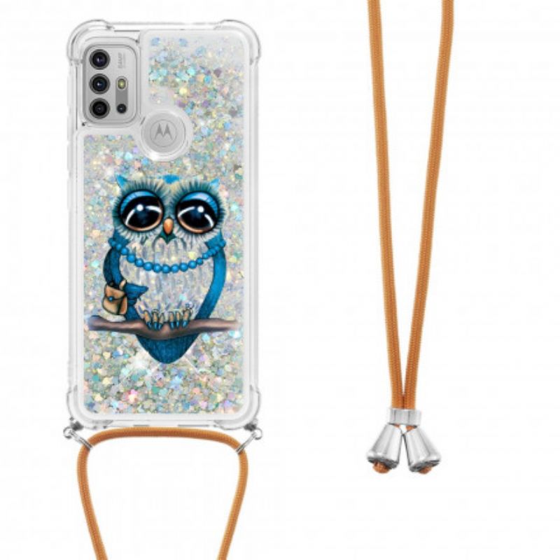 Hoesje Moto G30 / G10 Miss Owl Sequin Trekkoord