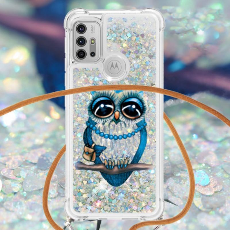 Hoesje Moto G30 / G10 Miss Owl Sequin Trekkoord