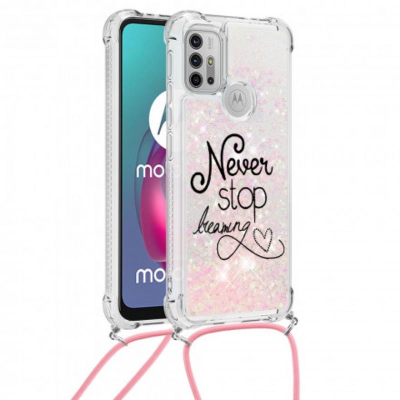 Hoesje Voor Moto G30 / G10 Never Stop Glitter Trekkoord