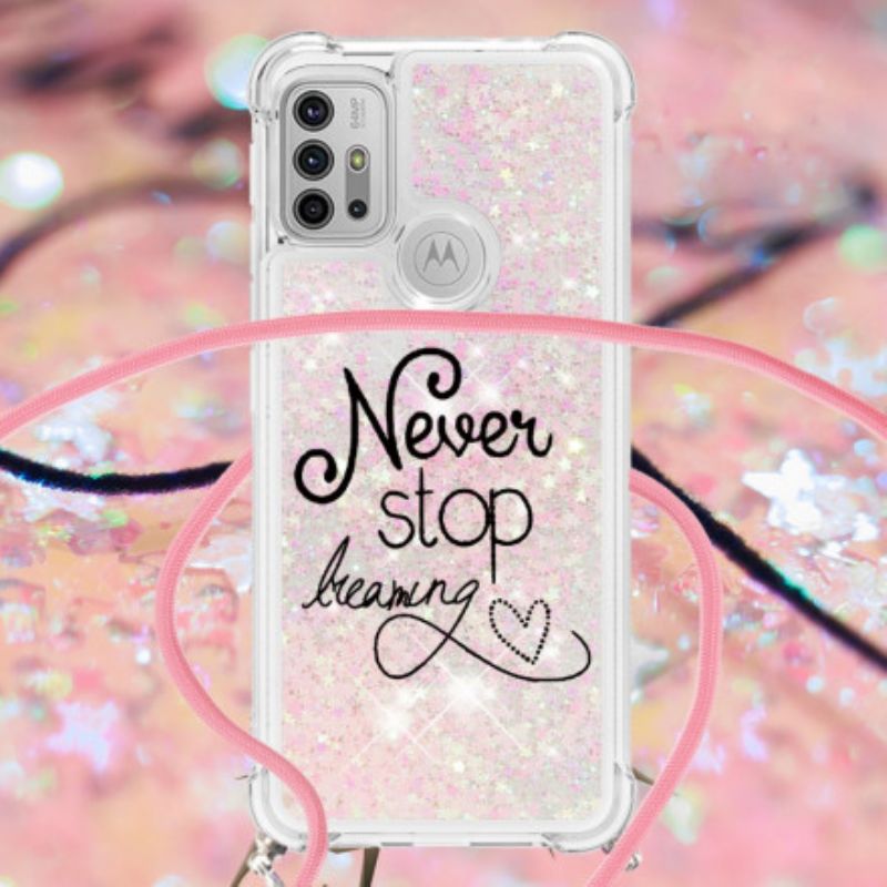 Hoesje Voor Moto G30 / G10 Never Stop Glitter Trekkoord