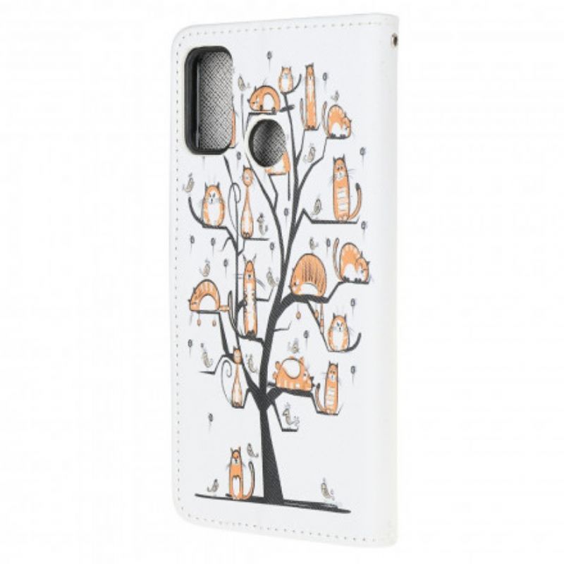 Leren Hoesje Moto G30 / G10 Funky Cats Strappy