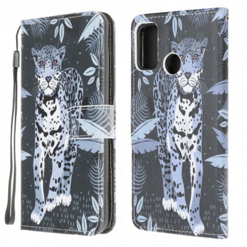 Leren Hoesje Moto G30 / G10 Leopard Strappy Bescherming Hoesje