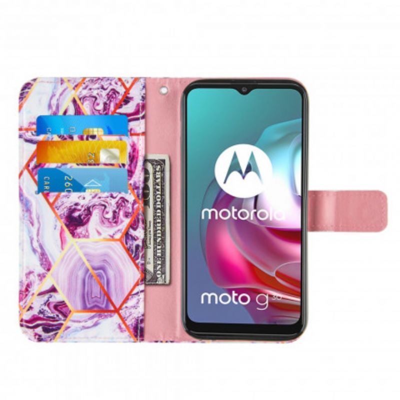 Leren Hoesje Voor Moto G30 / G10 Gestreept Geometrisch Marmer