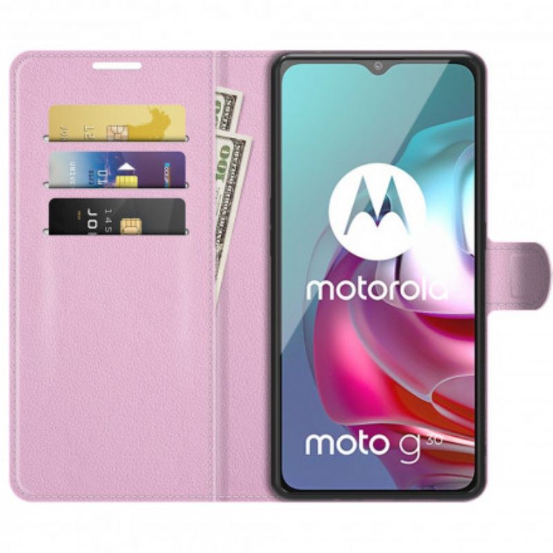 Leren Hoesje Voor Moto G30 / G10 Klassiek Litchi-effect