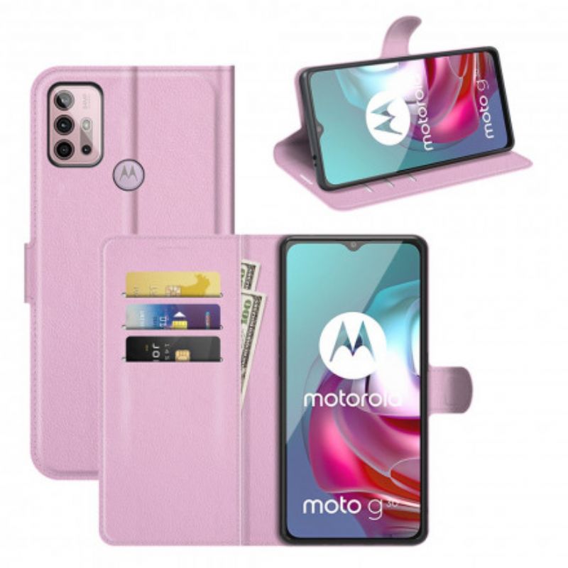 Leren Hoesje Voor Moto G30 / G10 Klassiek Litchi-effect