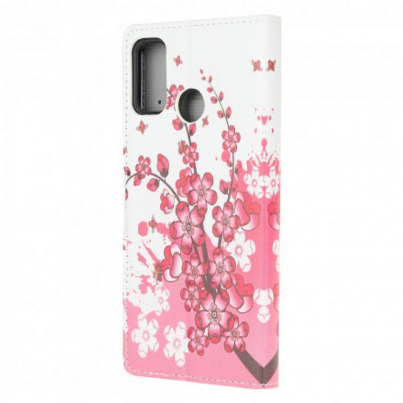 Leren Hoesje Voor Moto G30 / G10 Tropische Bloemen