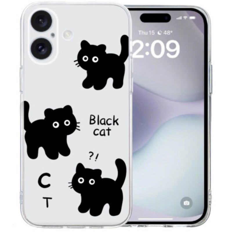 Cover Hoesje iPhone 16 Telefoonhoesje Transparante Rand Zwarte Katten