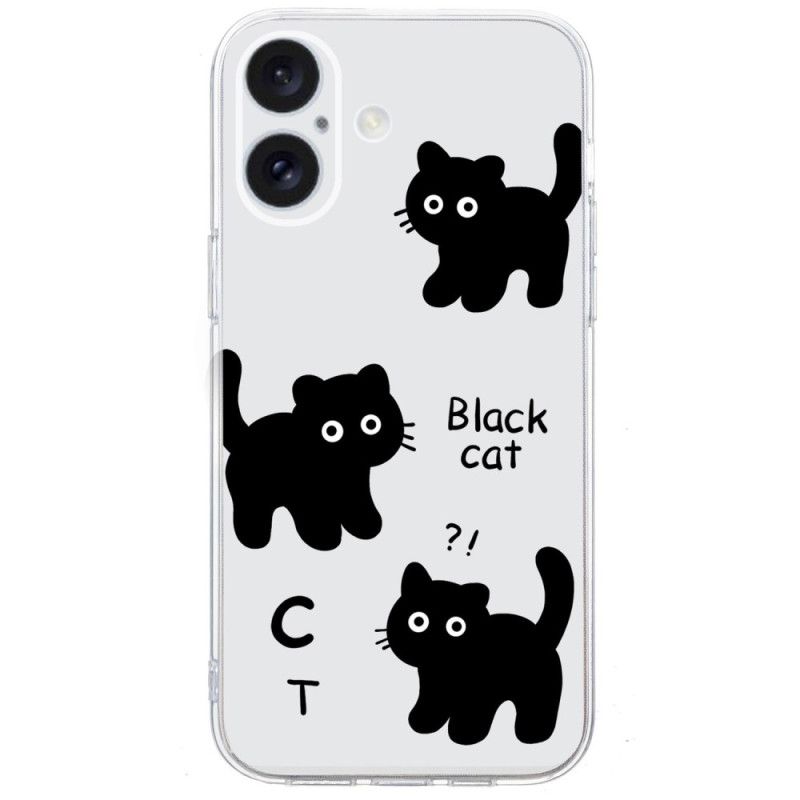 Cover Hoesje iPhone 16 Telefoonhoesje Transparante Rand Zwarte Katten