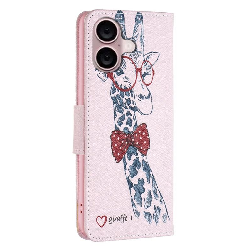 Flip Case Leren iPhone 16 Giraf